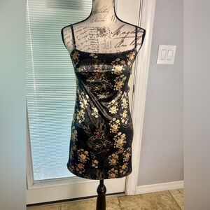Urban Outfitters Asian Dragon Floral Print Black Stretch Mini Party Dress Sz S